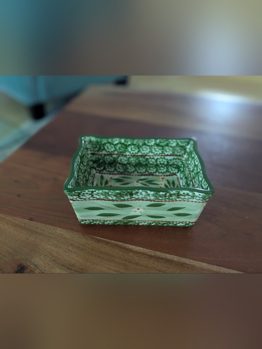 Temp-tations Old World Pattern Green 7" Rectangular Baker Dish 1 Quart Ceramic